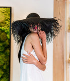 Black Straw Oversized Floppy Hat