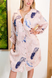 Feather Patterned Linen Shirt Dress