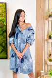 Feather Patterned Linen Shirt Dress