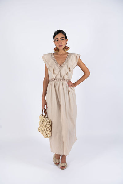 Maxi Ruffle Dress - Beige