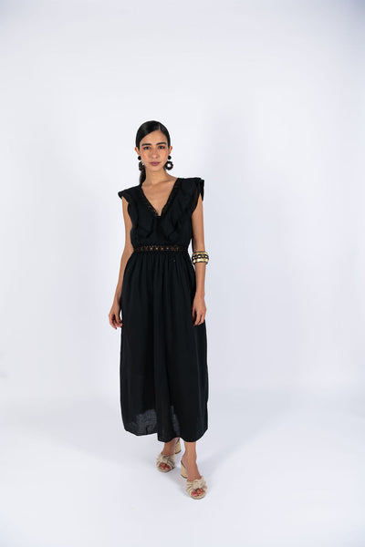 Maxi Ruffle Dress - Black