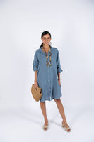 Linen Shirt Dress-Denim Blue