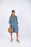 Linen Shirt Dress-Denim Blue