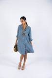 Linen Shirt Dress-Denim Blue