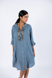 Linen Shirt Dress-Denim Blue