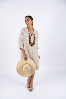 Linen Shirt Dress-Beige