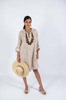 Linen Shirt Dress-Beige