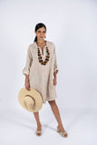 Linen Shirt Dress-Beige