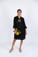 Linen Shirt Dress-Black