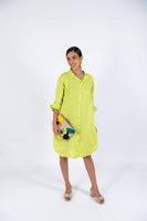 Linen Shirt Dress- Green Lime