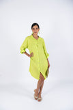 Linen Shirt Dress- Green Lime