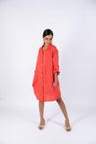 Linen Shirt Dress-Coral