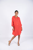 Linen Shirt Dress-Coral