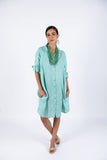 Linen Shirt Dress-Aqua