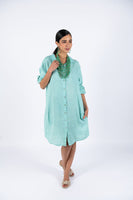 Linen Shirt Dress-Aqua