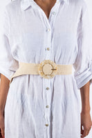 Elastic Raffia Belt - Beige