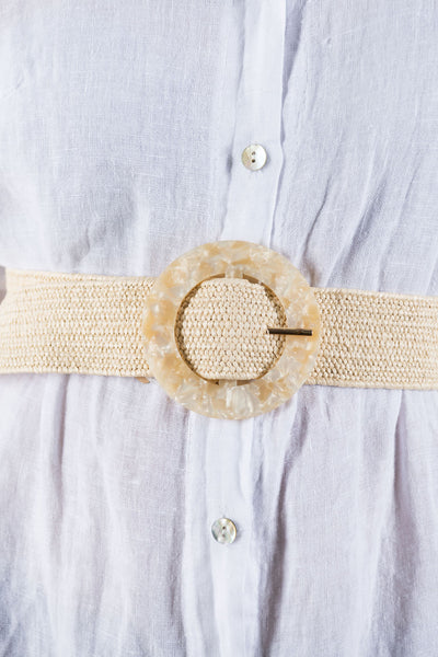 Elastic Raffia Belt - Beige