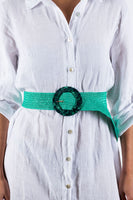 Elastic Raffia Belt - Aqua