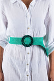 Elastic Raffia Belt - Aqua