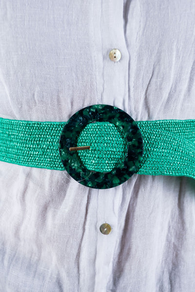 Elastic Raffia Belt - Aqua