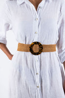 Elastic Raffia Belt-Camel