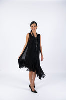 Sleeve-Less Silk Dress- Black