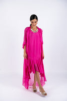 Fuchsia Sleeve-Less Silk Dress