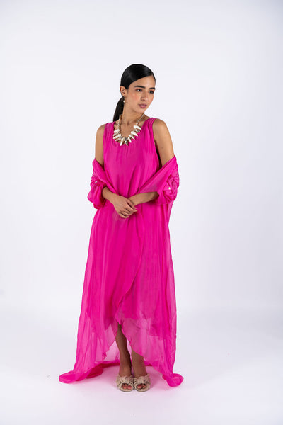 Fuchsia Sleeve-Less Silk Dress