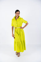 Poplin Flared Short-Sleeve Shirtdress - Green lime