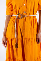 Poplin Flared Short-Sleeve Shirtdress - Orange