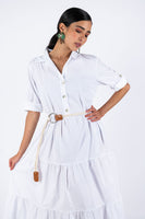 Poplin Flared Short-Sleeve Shirtdress - White