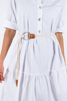 Poplin Flared Short-Sleeve Shirtdress - White