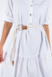 Poplin Flared Short-Sleeve Shirtdress - White