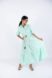 Poplin Flared Short-Sleeve Shirtdress - Aqua Blue