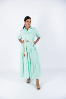 Poplin Flared Short-Sleeve Shirtdress - Aqua Blue