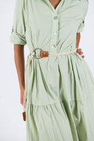 Poplin Flared Short-Sleeve Shirtdress - Green Mint