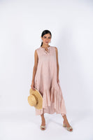 Linen Sleeve-Less Asymmetrical Dress - Blush