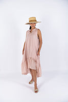 Linen Sleeve-Less Asymmetrical Dress - Blush