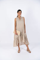 Linen Sleeve-Less Asymmetrical Dress - Beige