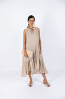 Linen Sleeve-Less Asymmetrical Dress - Beige