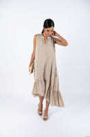 Linen Sleeve-Less Asymmetrical Dress - Beige