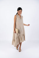 Linen Sleeve-Less Asymmetrical Dress - Beige