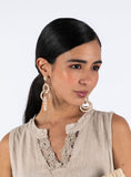 Beaded Drop Hoop Earrings - Beige