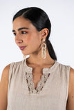 Beaded Drop Hoop Earrings - Beige