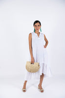 Linen Sleeve-Less Asymmetrical Dress - White