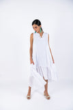 Linen Sleeve-Less Asymmetrical Dress - White