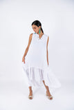 Linen Sleeve-Less Asymmetrical Dress - White