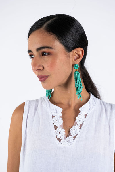 Bead Fringe Earrings - Turquoise