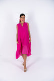 Linen Sleeve-Less Asymmetrical Dress - Fuchsia