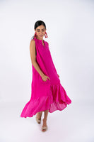 Linen Sleeve-Less Asymmetrical Dress - Fuchsia